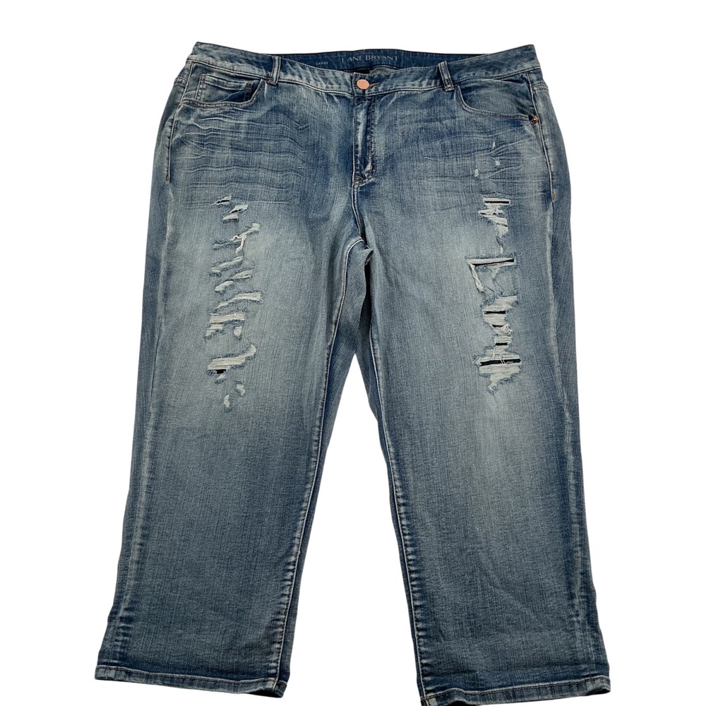 Lane Bryant Capri Jeans Wms 26 Blue Distressed Relaxed Fit Denim Summer Casual